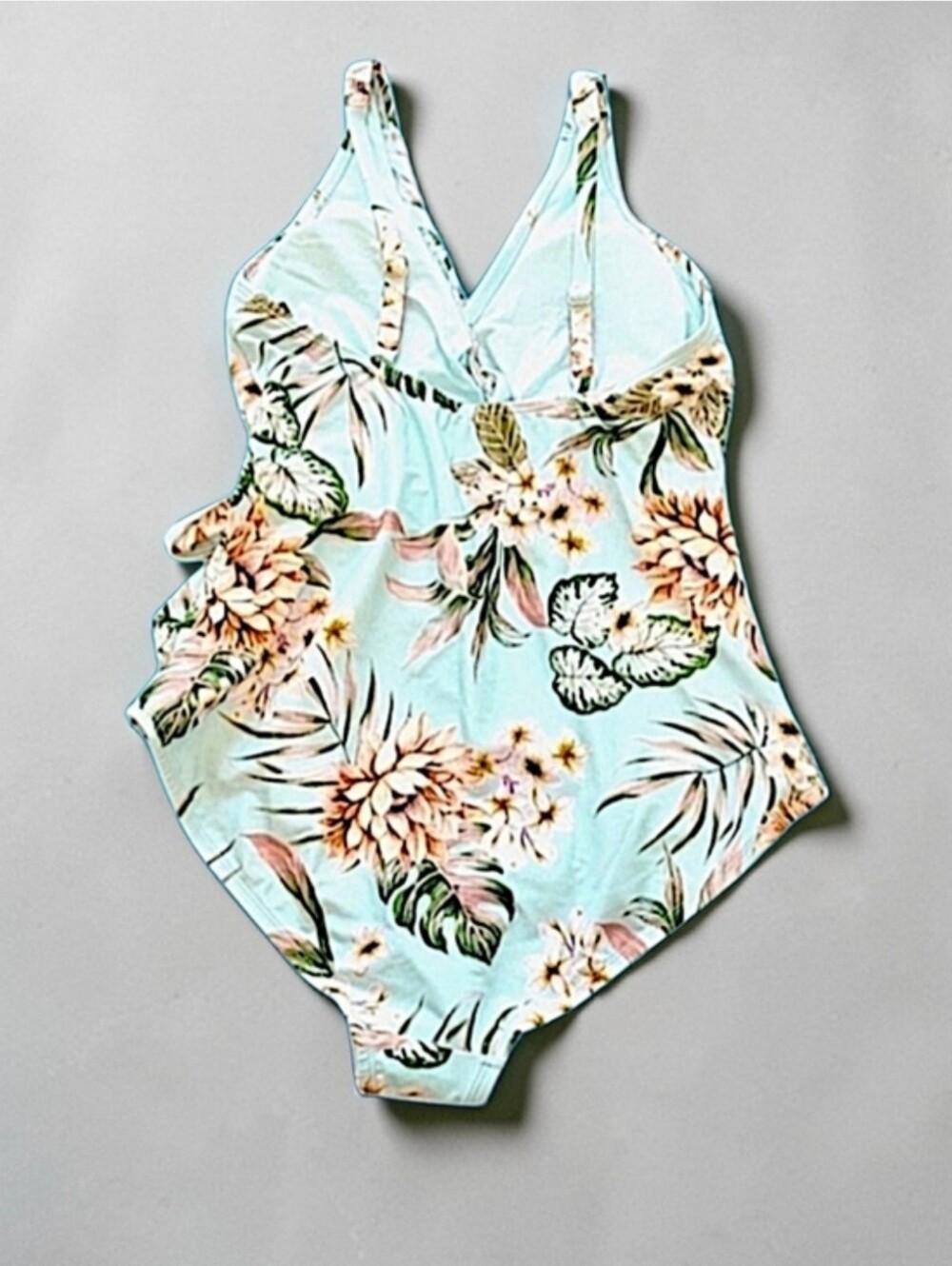 Palisades Beach Club Floral Wrap One-Piece Swimsuit - Light Blue